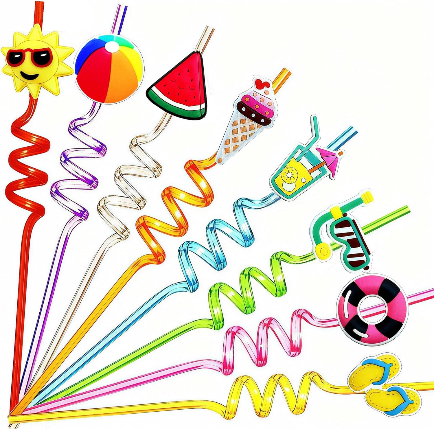 24 Summer Pool Drinking Straws for Kids, Pool Party Decorations Supplies, Pool Party Favors for Kids Birthday, Crazy Silly Straws for Beach Theme Party Decorations (Summer Pool) image number 2