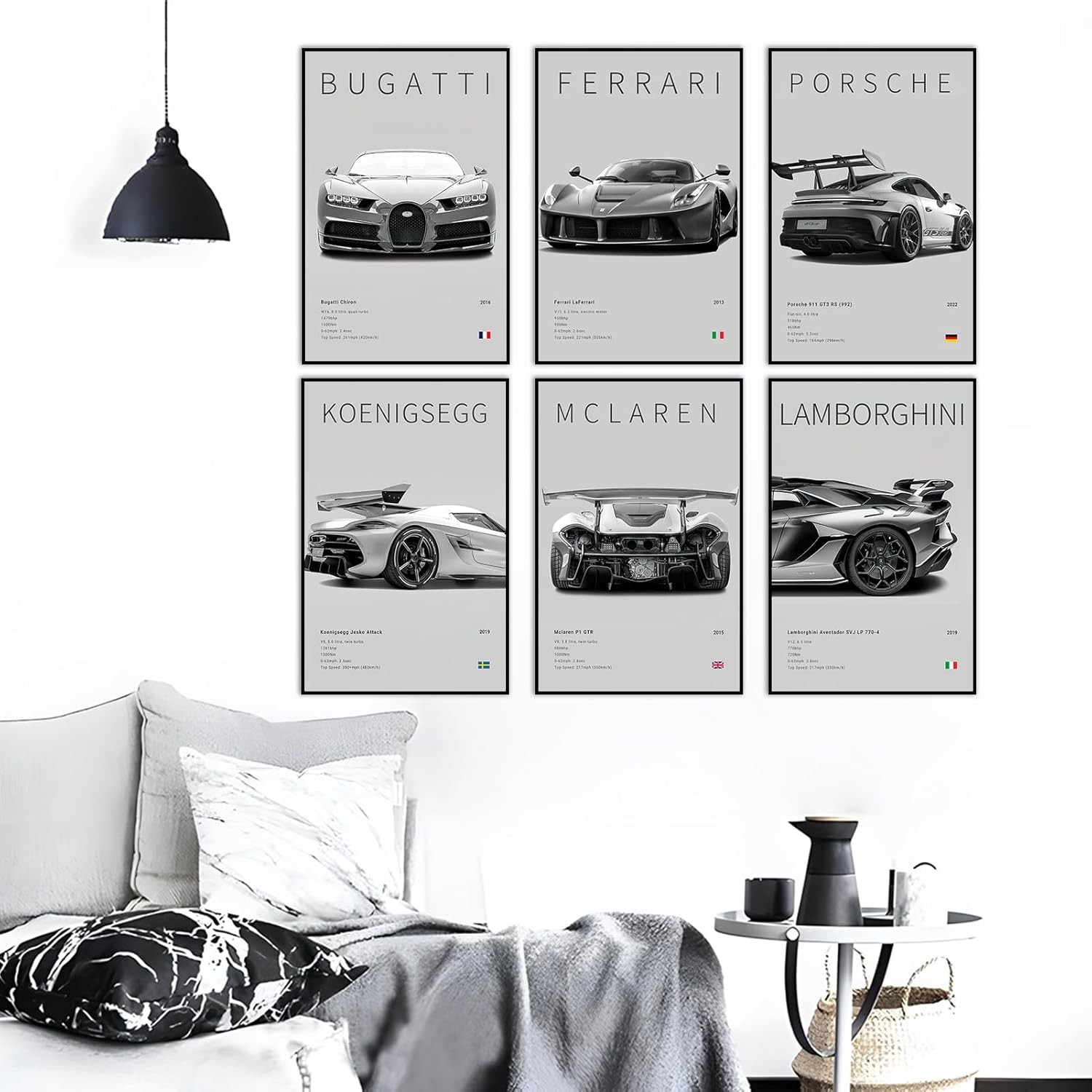 Car Canvas Poster Wall Art, Supercar Art Prints, 6Pac/Set (6 Set, 8 X 12 in Unframed)