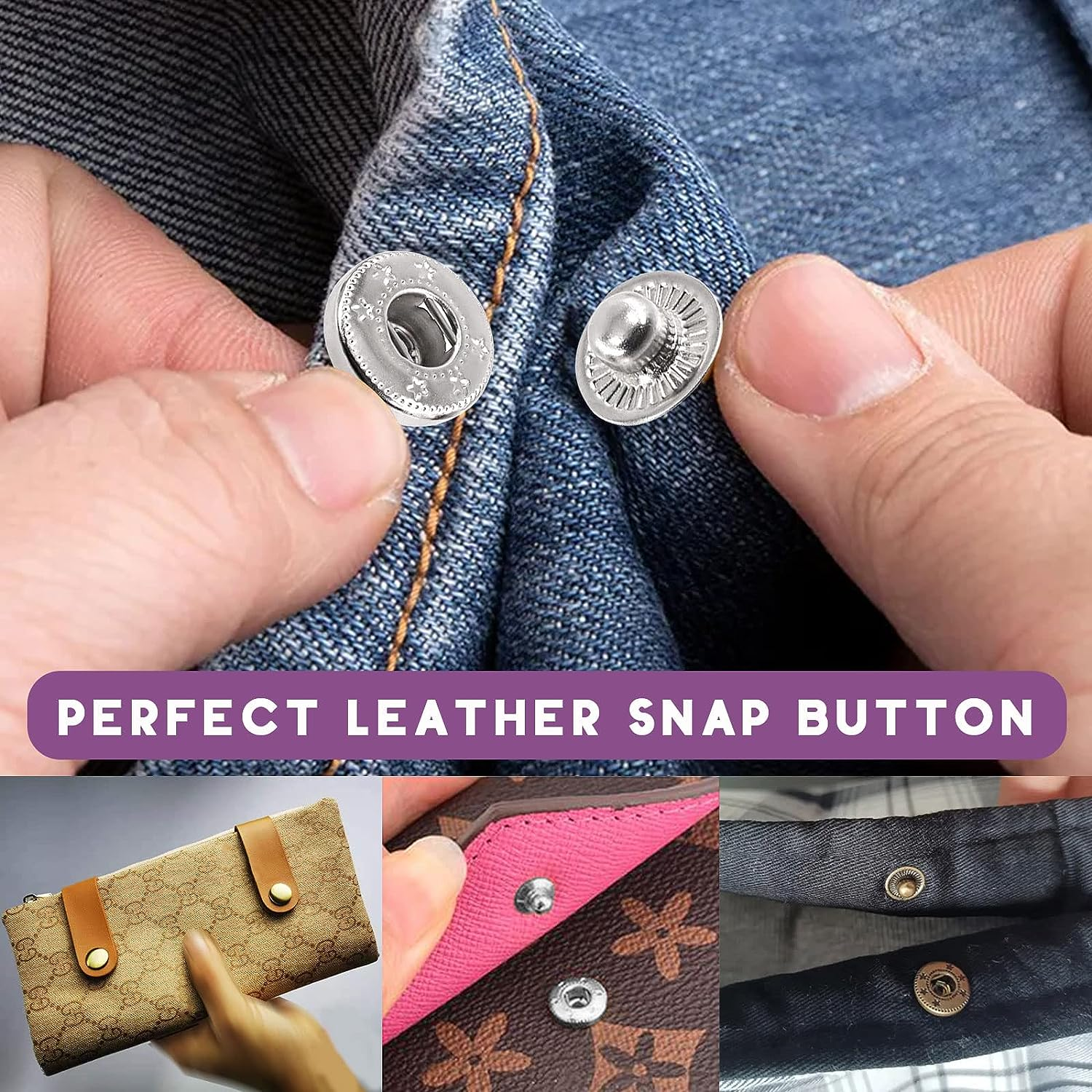 Swpeet 60 Sets 12.5Mm Leather Snap Fasteners and Hole Punch Pliers with 4Pcs Fixing Tools Assortment Kit, Leather Snaps Metal Snaps Metal Button Snaps Press Studs for Clothes, Jackets, Jeans