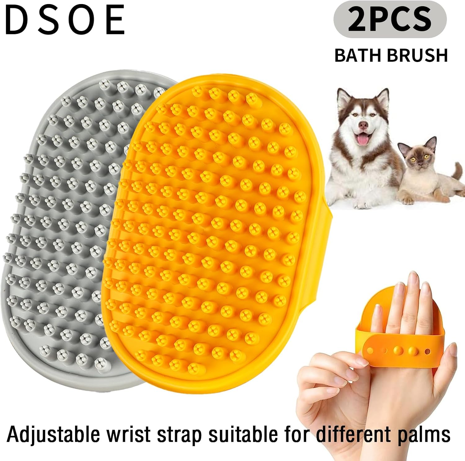 Dog Bath Brush Dog Shmpoo Brush Massage Brush of Dog Cleaning and Beauty Set 2 Pcs (Plum Brush Head, Yellow + Grey) image number 7