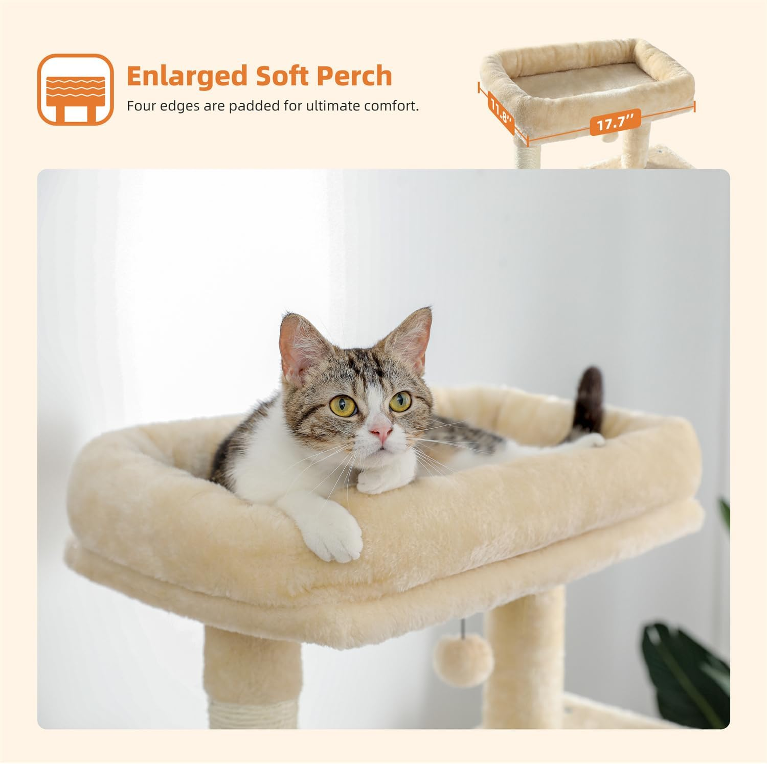 PAWZ Road Cat Tree 143Cm Cat Scratching Post Multi-Level Play Tower with a Large Hammock and Top Perch Home Pet Furniture Beige image number 7