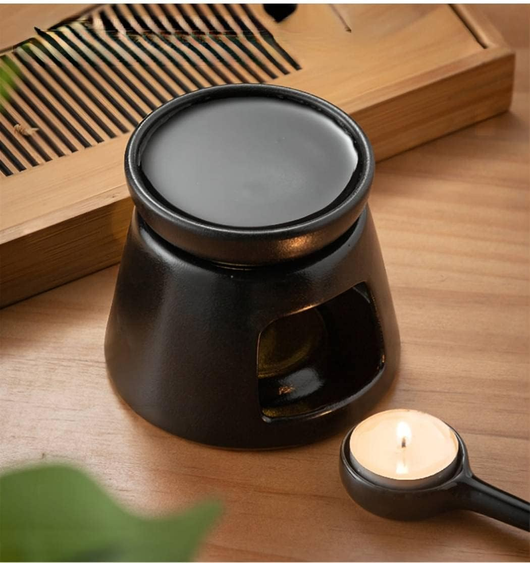 Hand Large Capacity Made Essential Oil Burner Wax Melt Burners, Aromatherapy Aroma Burner Ceramic Oil Diffuser Candle Tealight Holder Home Bedroom Decor Black image number 2