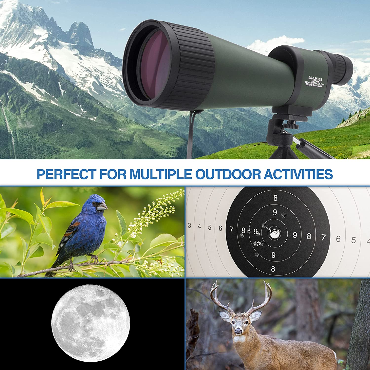 Barska Benchmark Waterproof Straight Spotting Scope with High Zoom Power, Objective Focus, Carrying Case & Tripod for Hunting Birding Target Shooting