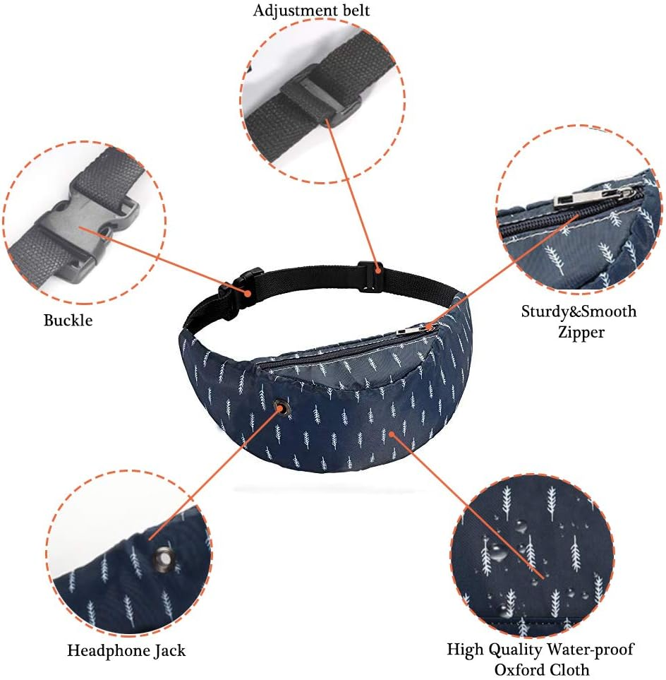 Waterproof Lady Fanny Packs Colorful Print Women Waist Bags Girls Hip Belt Bags Money Travelling Mountaineering Mobile Phone Sports Hiking Running Fashion Lightweight (Plume)