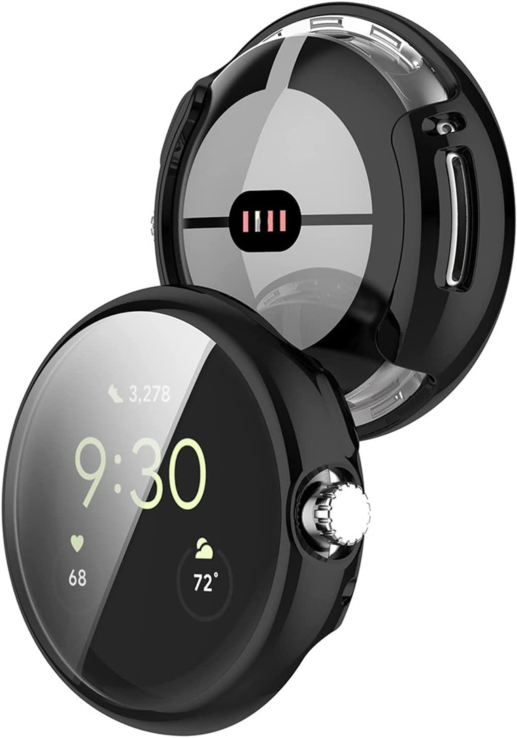 [2 Pack] Screen Protector Case for Google Pixel Watch 2 (2023)/Pixel Watch (2022), TPU Plated Full around Protective Cover for Smartwatch (Black+Clear) image number 2