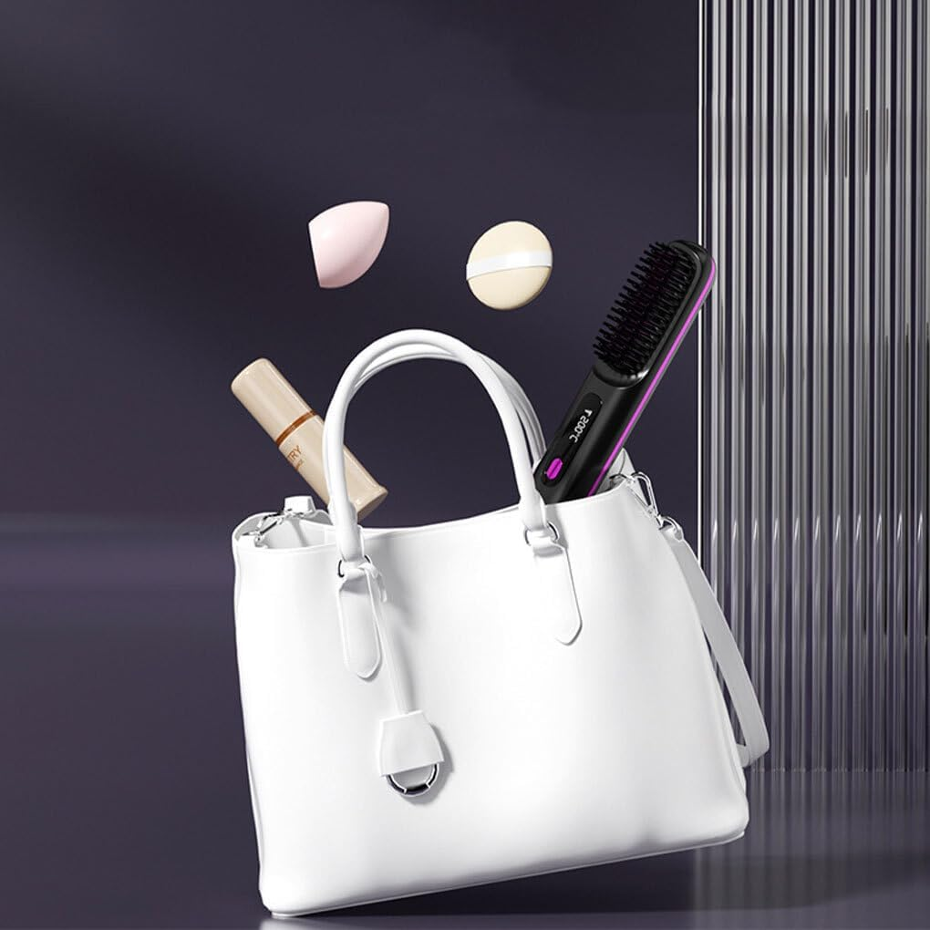 Cordless Wireless and Straightening Hot Comb Hot Comb with Easy Cordless Straightener for Styling and Anywhere Heating, Black