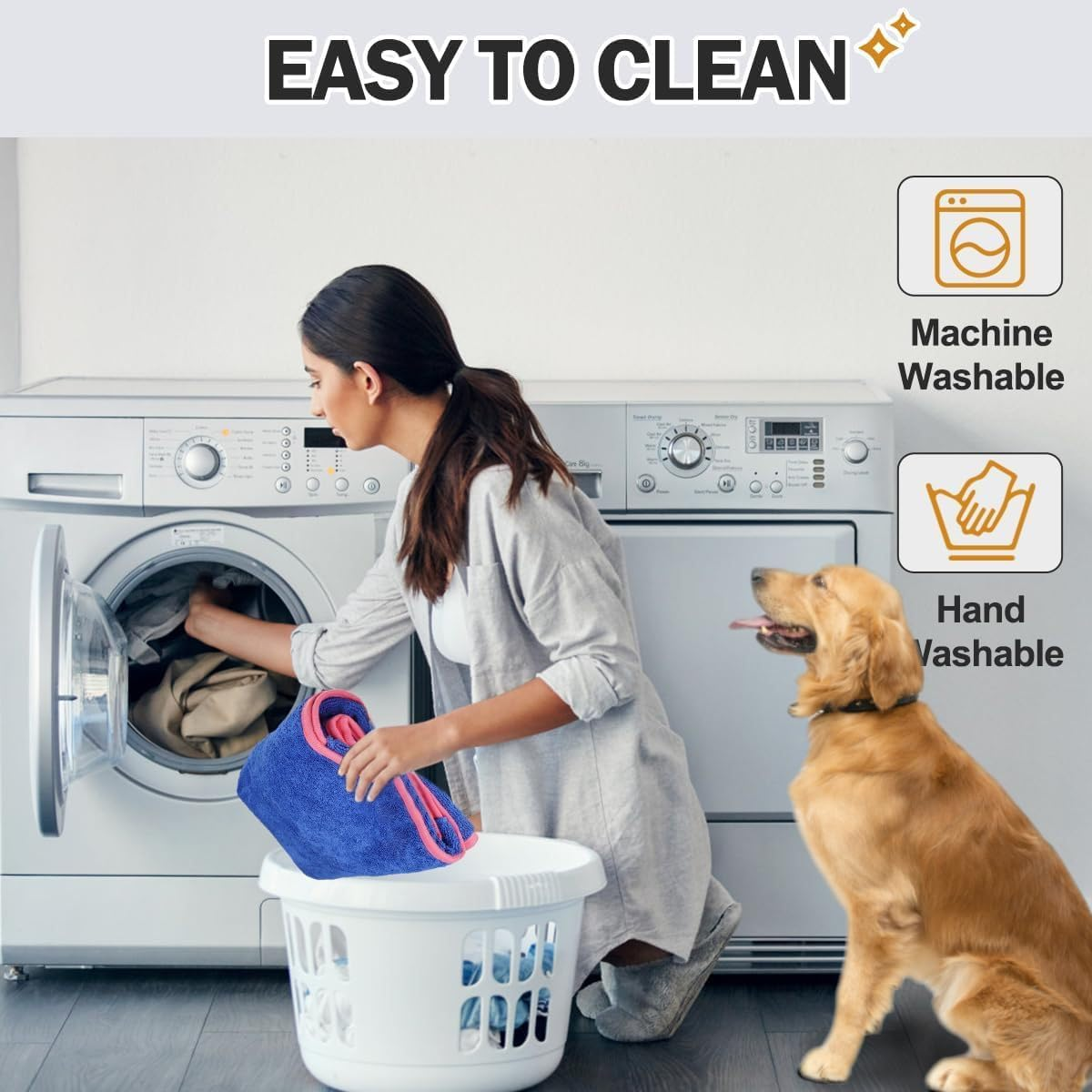 Dark Blue Dog Bathrobe, Quick Drying, Super Absorbent & Warm - Keeping Supplies for Dogs after Bath (Medium Size) image number 2