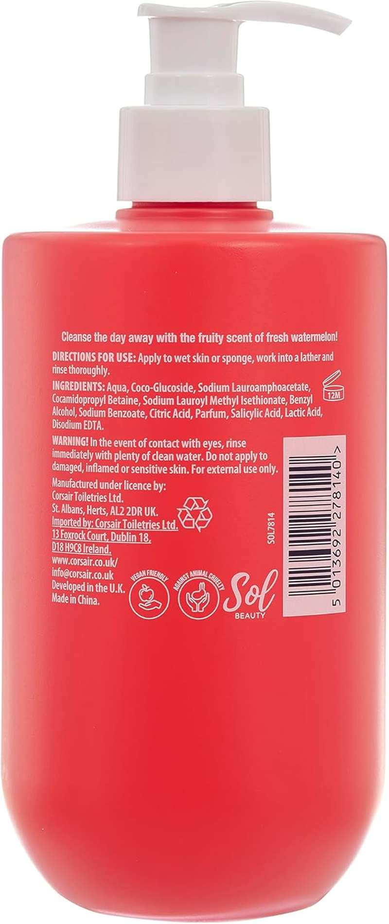 Shower Cream Watermelon Scent, Renewing and Smoothing Vegan Friendly and Cruelty Free Shower Gel, 500Ml