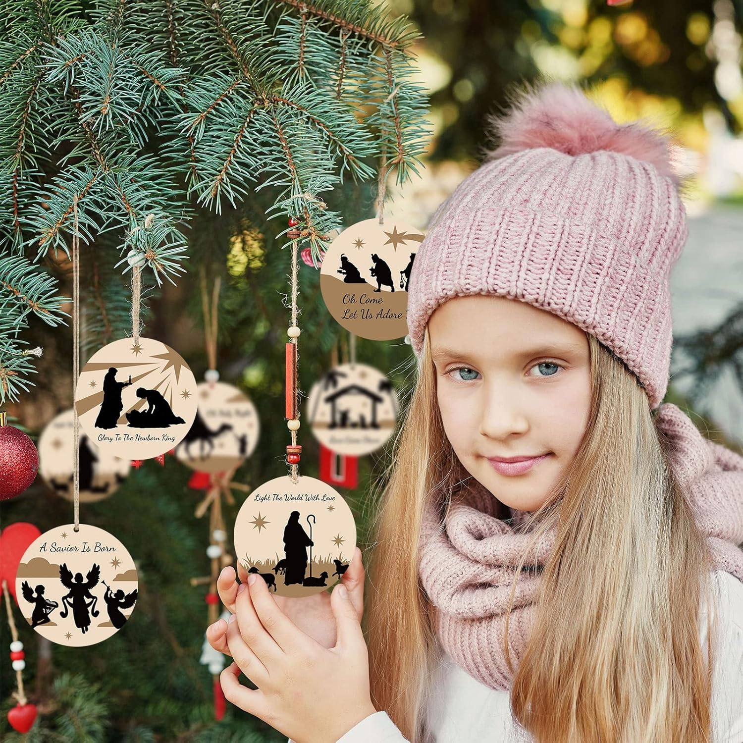 Chunful Christmas Nativity Ornaments Wooden Christmas Tree Ornaments Xmas Decorations Nativity Scene Sets for Xmas Tree(Vivid Style,24 Pieces) image number 2