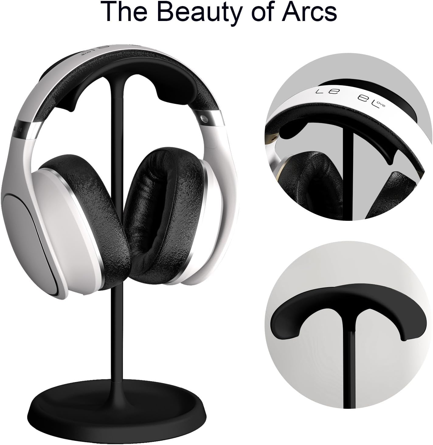 Headphone Stand, Curved Headset Stand with Storage Tray, Desk Earphone Stand, Gaming Headset Holder Accessories for Airpods Max, Beats, Bose, Sennheiser, Sony and Ect.(Black)