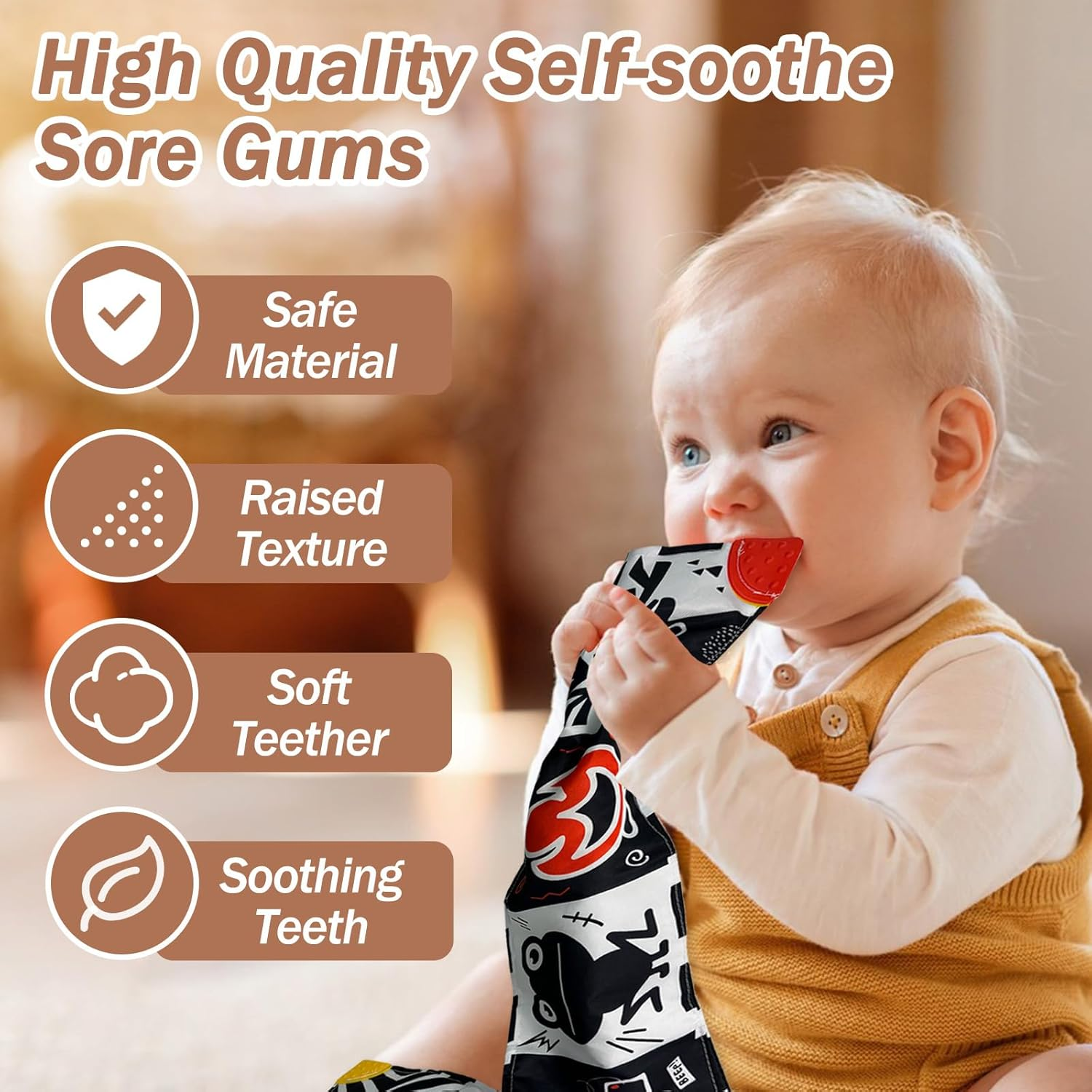 Black and White Baby Toys Tummy Time High Contrast Newborn Toys 0-3 Months, Soft Baby Book Visual Stimulation Infant Toys 0-6-12 Months, Crinkle Montessori Learning for Babies image number 3