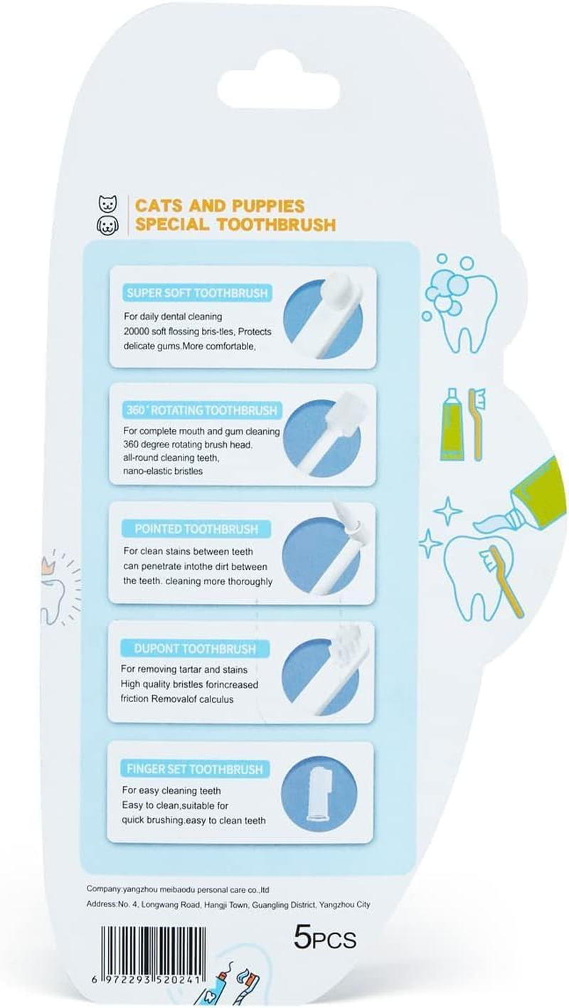 Dog and Cat Toothbrush Kit,Pet Dog Dental Care Dental Cleaning Kit,Set of 5 Multi-Functional Pet Dental Oral Care Kit,Extra Soft Dog Toothbrushes,Perfect for Puppy Small Dog Cat image number 3