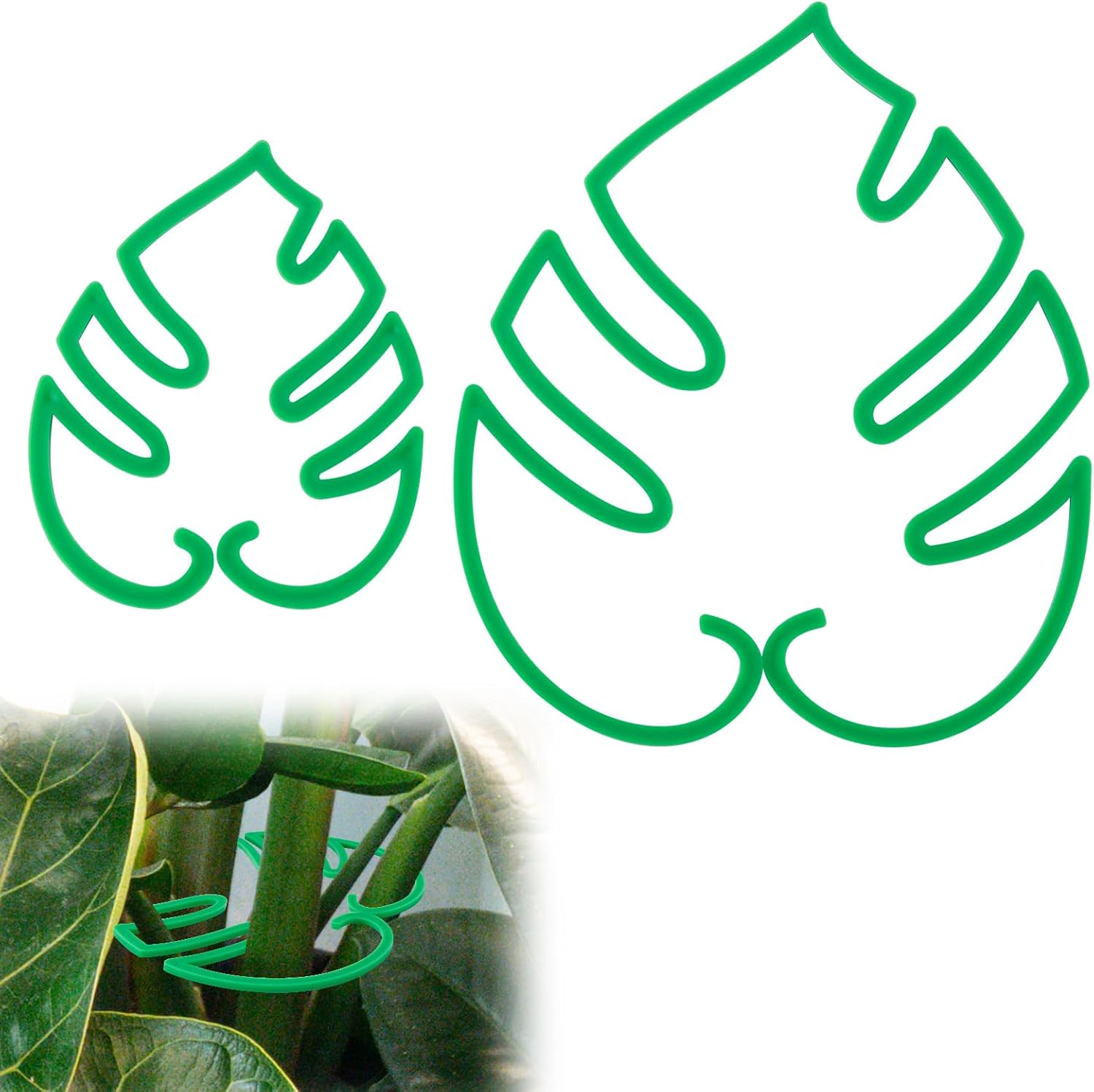 2Pcs Monstera Shaped Plant Stand, 2 Sizes Aesthetic Leaf Plant Support Climbing Houseplant Stem Supports Plant Stem Support Plant Growth Accessories for Keeping Plants Growing Vertical (Green) image number 1