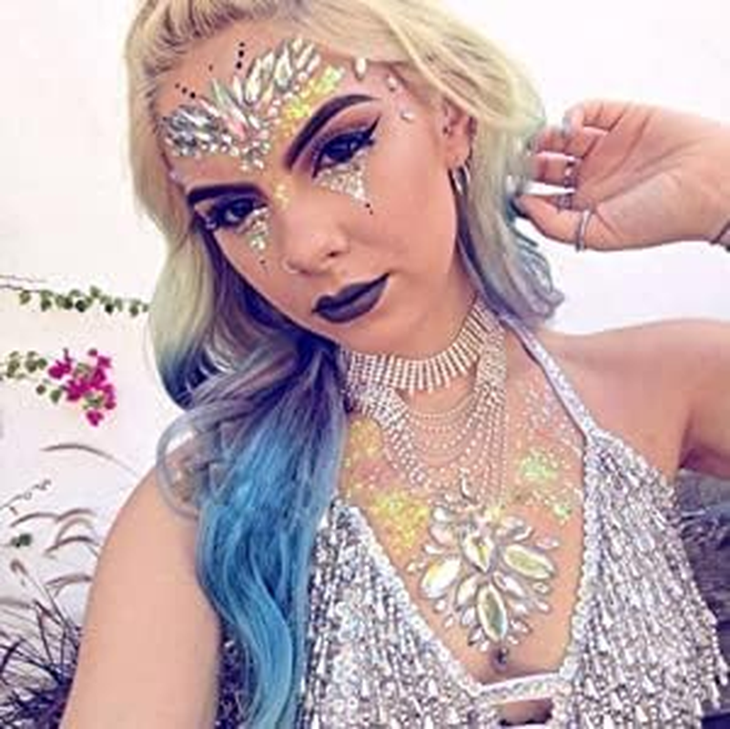 6 Sets Festival Rhinestones Rave Mermaid Face Jewel Tattoo - Tears Gems Rainbow Crystal Rocks Bindi Body Temporary Stones Stickers (Collection 2) image number 4