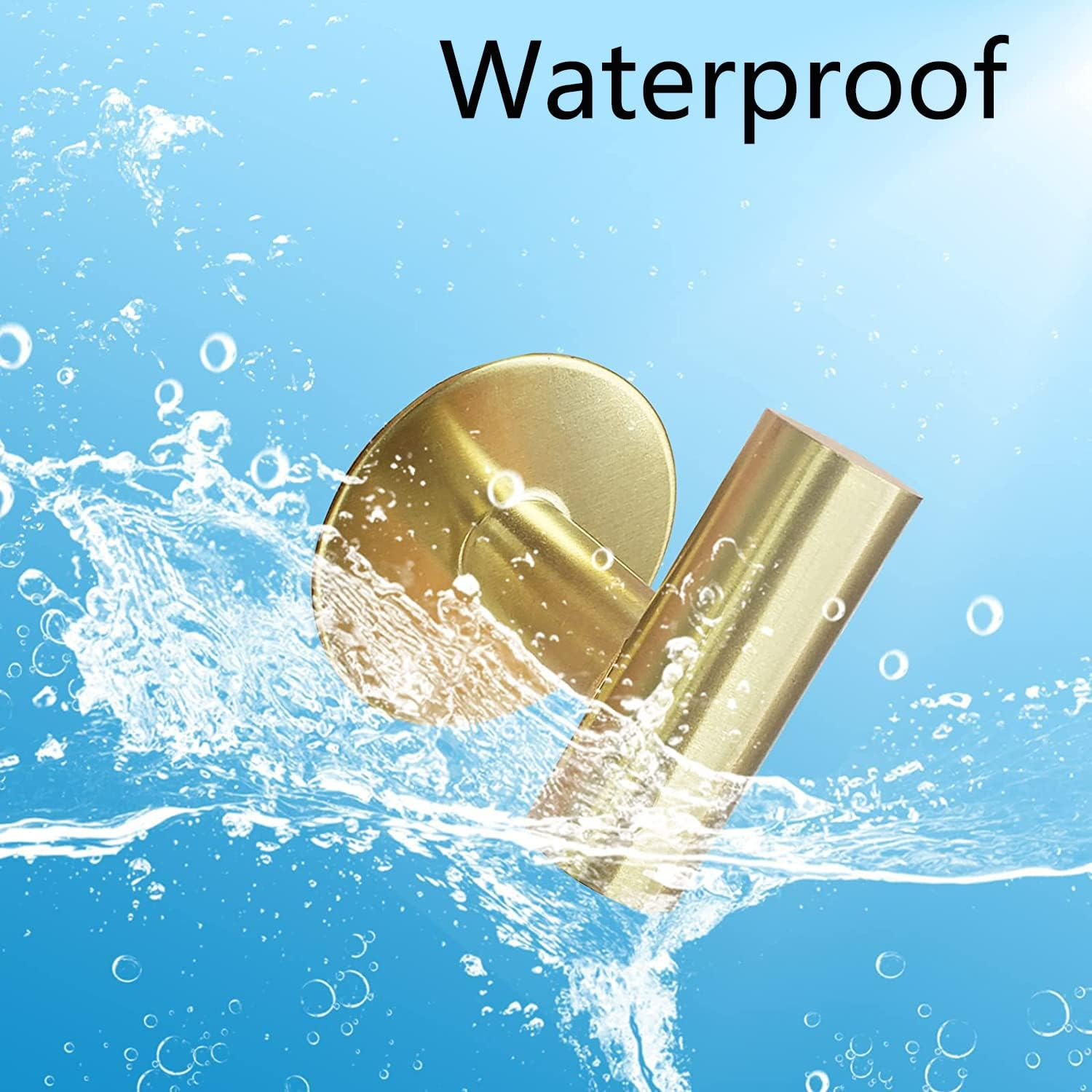 Brushed Gold Adhesive Wall Hooks 2 Packs, Heavy Duty Sticky Towel Hooks for Bathroom Kitchen Door, Wall Mounted Stick on Hook for Coat Towels Keys Robe (Gold) image number 3