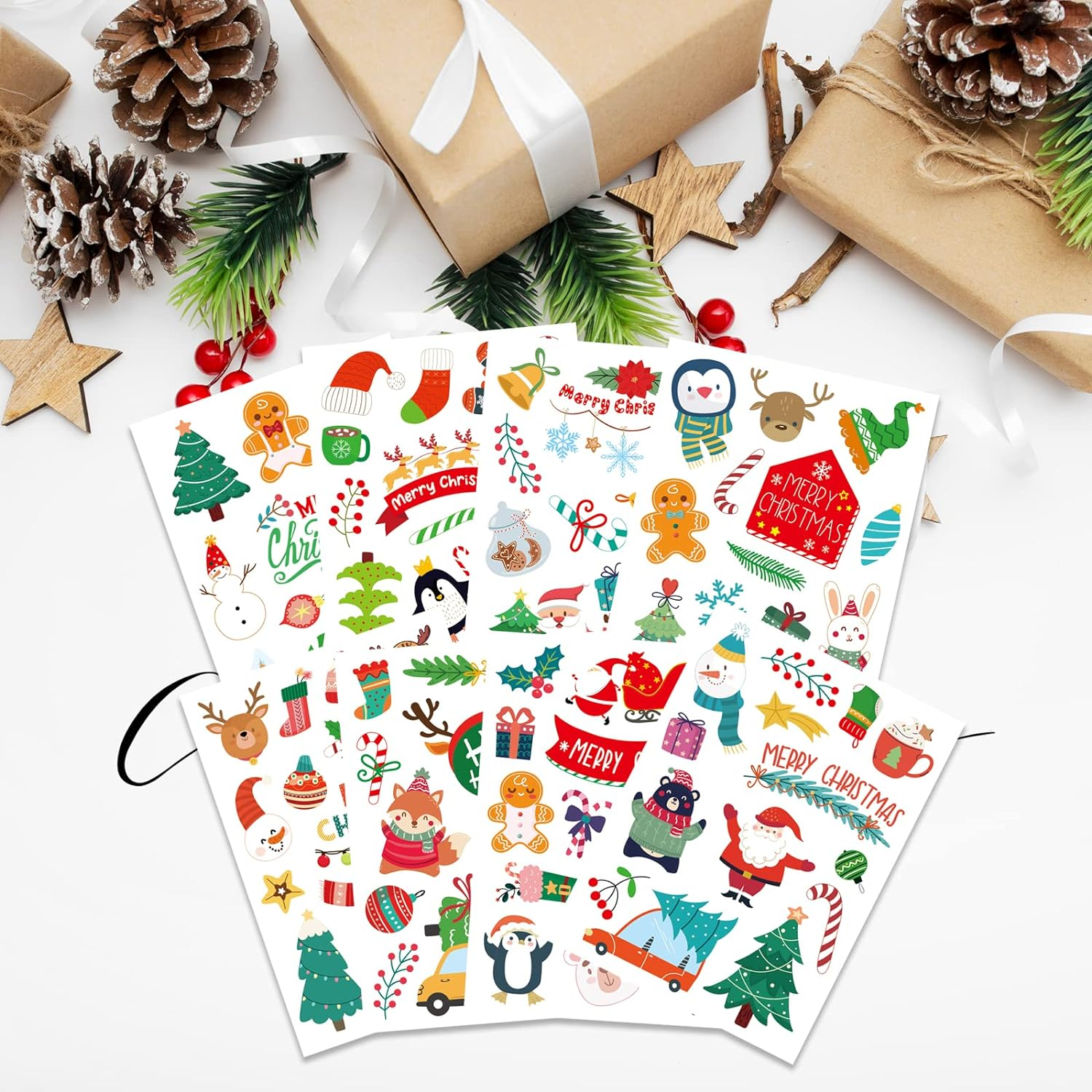 Christmas Stickers for Kids, 226Pcs Kids Christmas Xmas Stickers Self Adhesive Paper Stickers, Merry Xmas Crafting Santa Snowman Holiday Stickers for Scrapbook, Reward Stickers for Kids image number 3