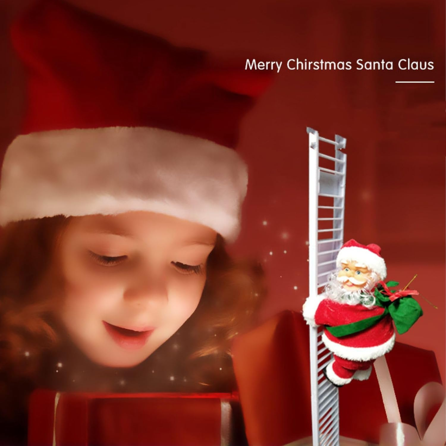 Electric Santa Climbing Ladder to Tree, Climbing up and down Santa Claus on Ladder with Music and Bag of Presents Tree Holiday Party Home Door Wall Decoration Xmas Ornament image number 2