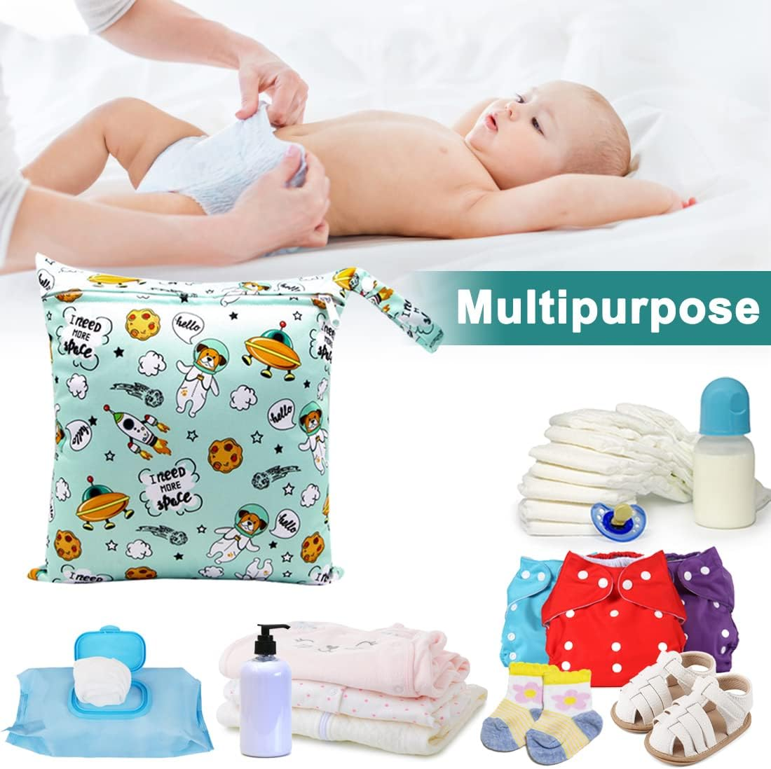 Wet Bag, Wet Bag, Pack of 3 Nappy Bag, Changing Bag, Wet Bags, Reusable Organiser Bag, Washable with Zip for Baby, Toddler, Travel, Gym image number 5