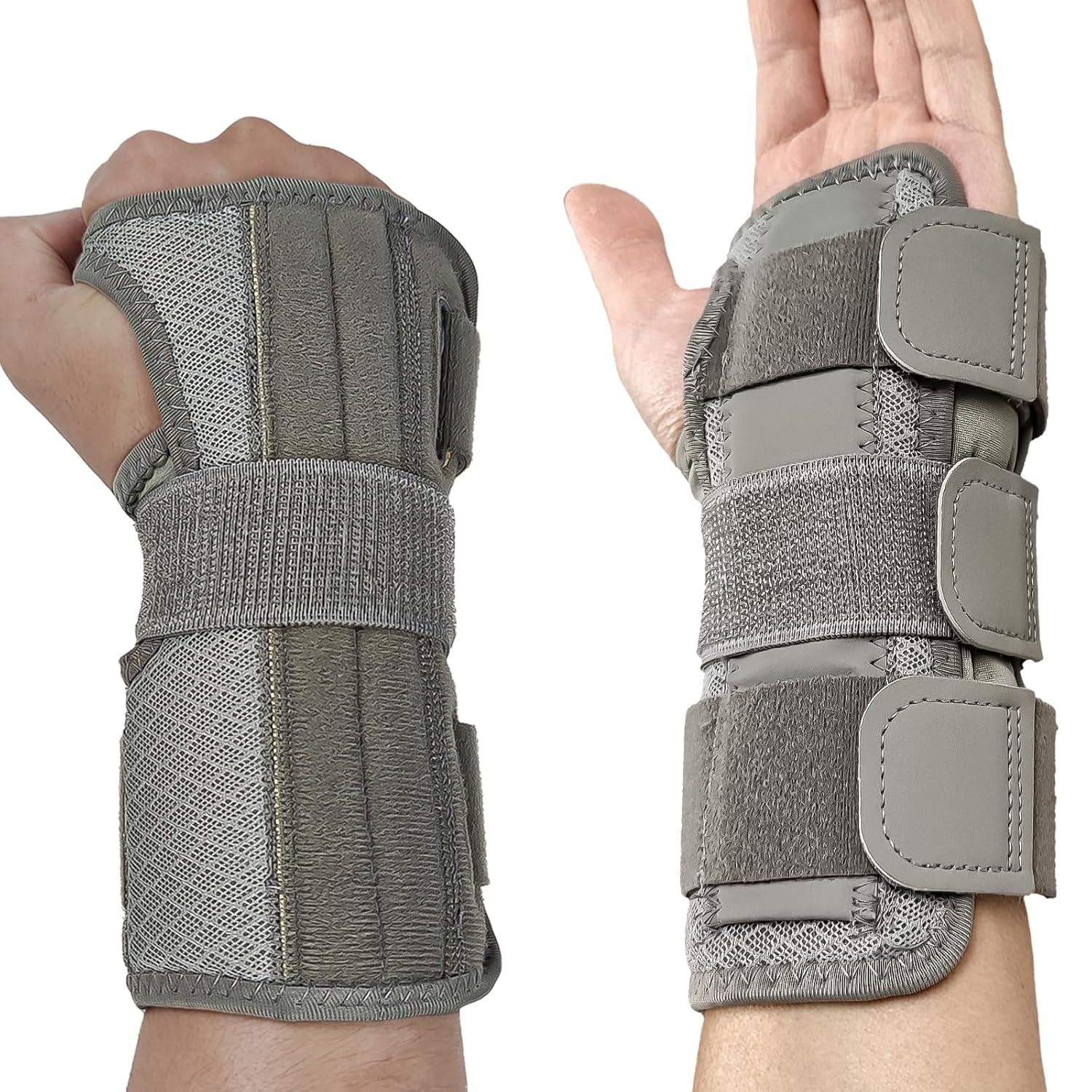 Wrist Brace for Carpal Tunnel, [New Upgrade] Adjustable Night Wrist Support Brace, Hand Support for Arthritis, Tendonitis, Sprain, Injuries, Wrist Pain (Right Hand-Grey, L/XL) image number 5