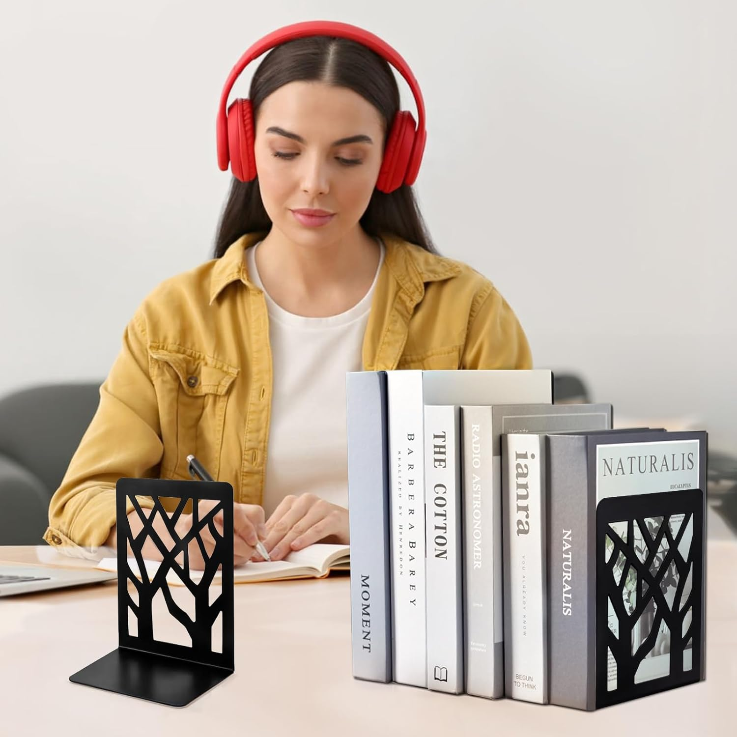 DARUITE Metal Book Ends for Shelves, Book Ends Decorative, Book Ends for Childrens, Bookends for School Office, Non Skid Heavy Duty Book Holder, Black 2 Pairs 120 X 90 X 165 Mm