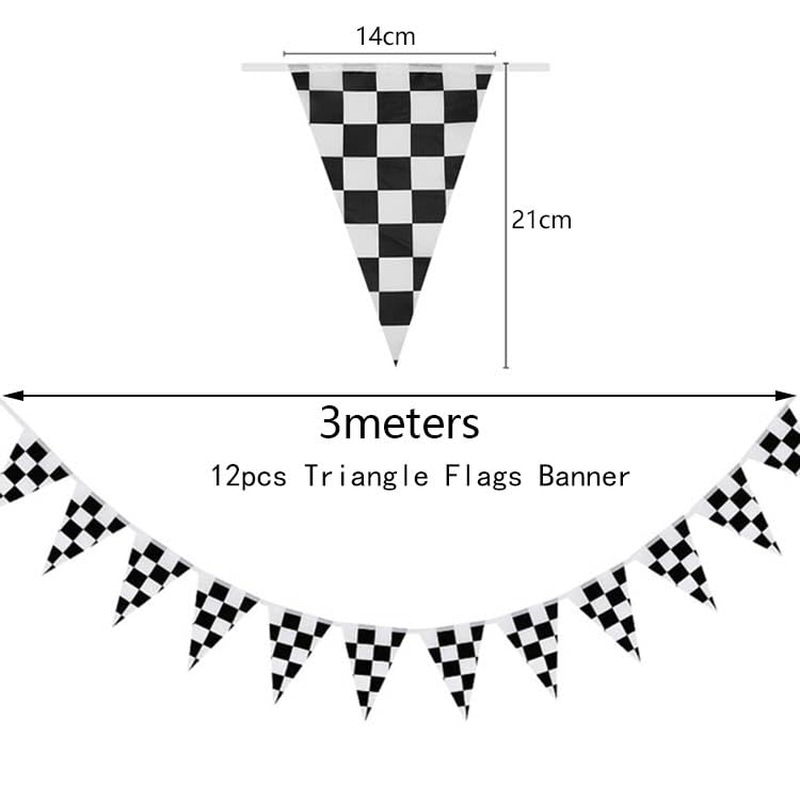 48Pcs Black White Lattice Checkered Flag Bunting Banner, Betterjonny 4 Pack Reusable Pennant Banner Triangle Racing Flag Bunting Pennant Banner for Party Christmas Birthday Bedroom Decoration - B-White Lattice image number 4