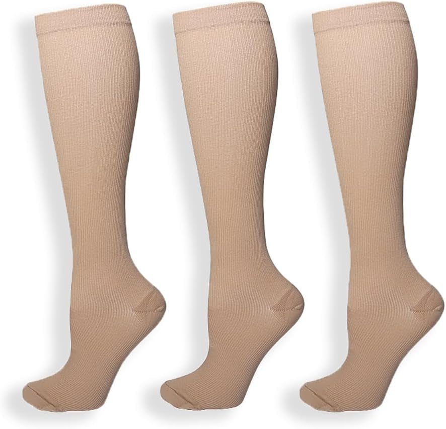 Premium Compression Socks (3 Pairs) 15-20 Mmhg | Optimal Support for Women & Men in Athletic Activities: Running, Cycling, Skin Color（L/Xl） image number 5