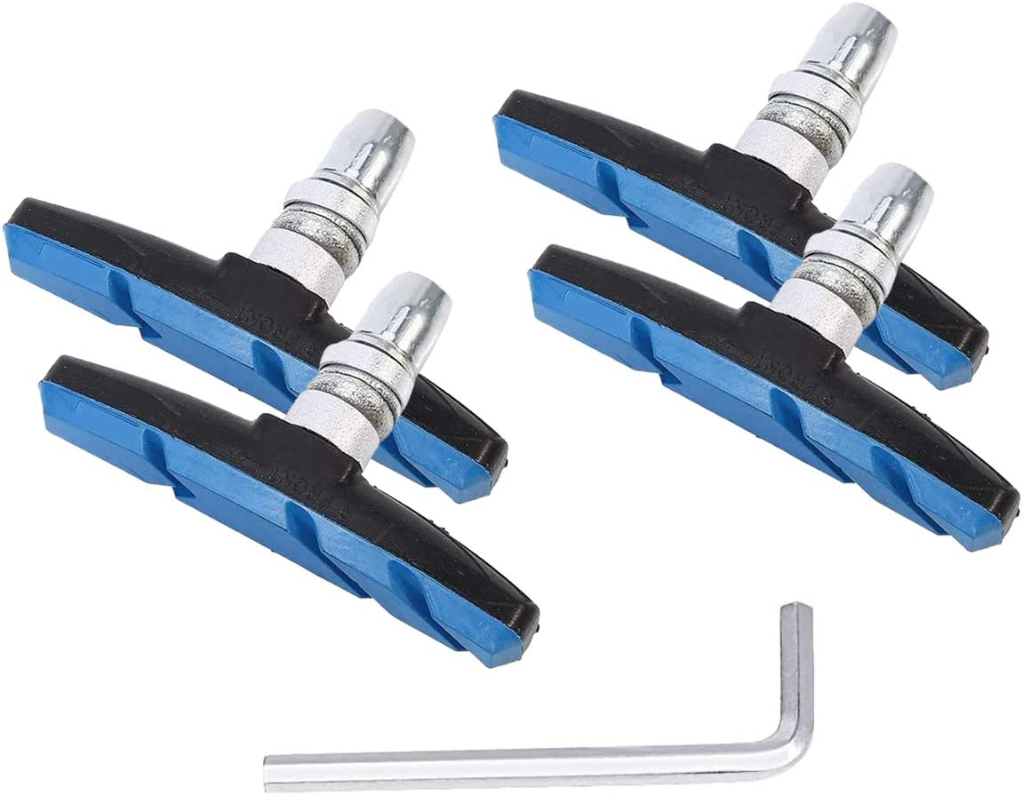 PLATTBK Bike Brake Pads 2 Pairs with Installation Tool No Noise Long 70Mm Rubber Durable V-Brake Pads for Mountain Bicycle