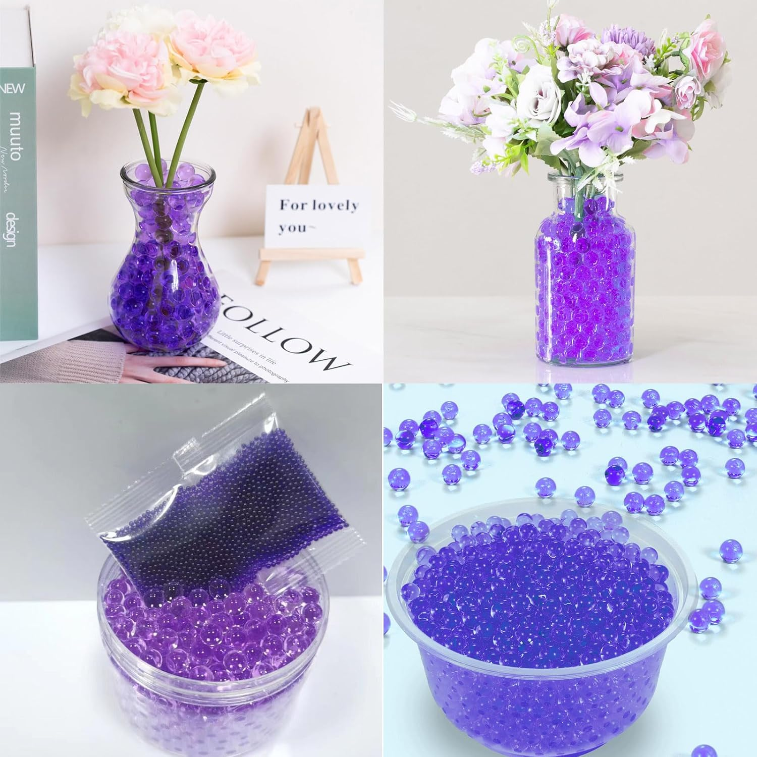 20000 Water Gel Beads for Vases,Perfect Jelly Beads,Floating Pearls,Vase Filler for Plant,Floating Candles,Wedding and Home Decoration(Purple)