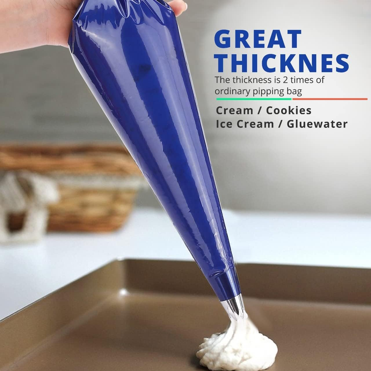 Treat Story Large Disposable Piping Bags - 21-Inch, Easy-To-Use Thick Icing Bags for Cake and Dessert Decorations, Non-Bursting Material, Non-Slip Grip - Pack of 22 image number 3