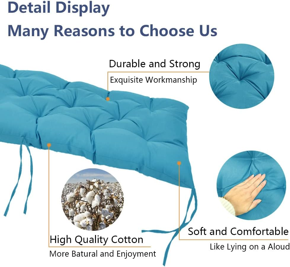Indoor/Outdoor Bench Cushion Waterproof-47.3"&times;19.7" Thicken Porch Swing Cushion with Ties,Patio Cushions for Outdoor Furniture Garden Lounger Wicker (47.3"&times;19.7", Sky Blue) image number 6