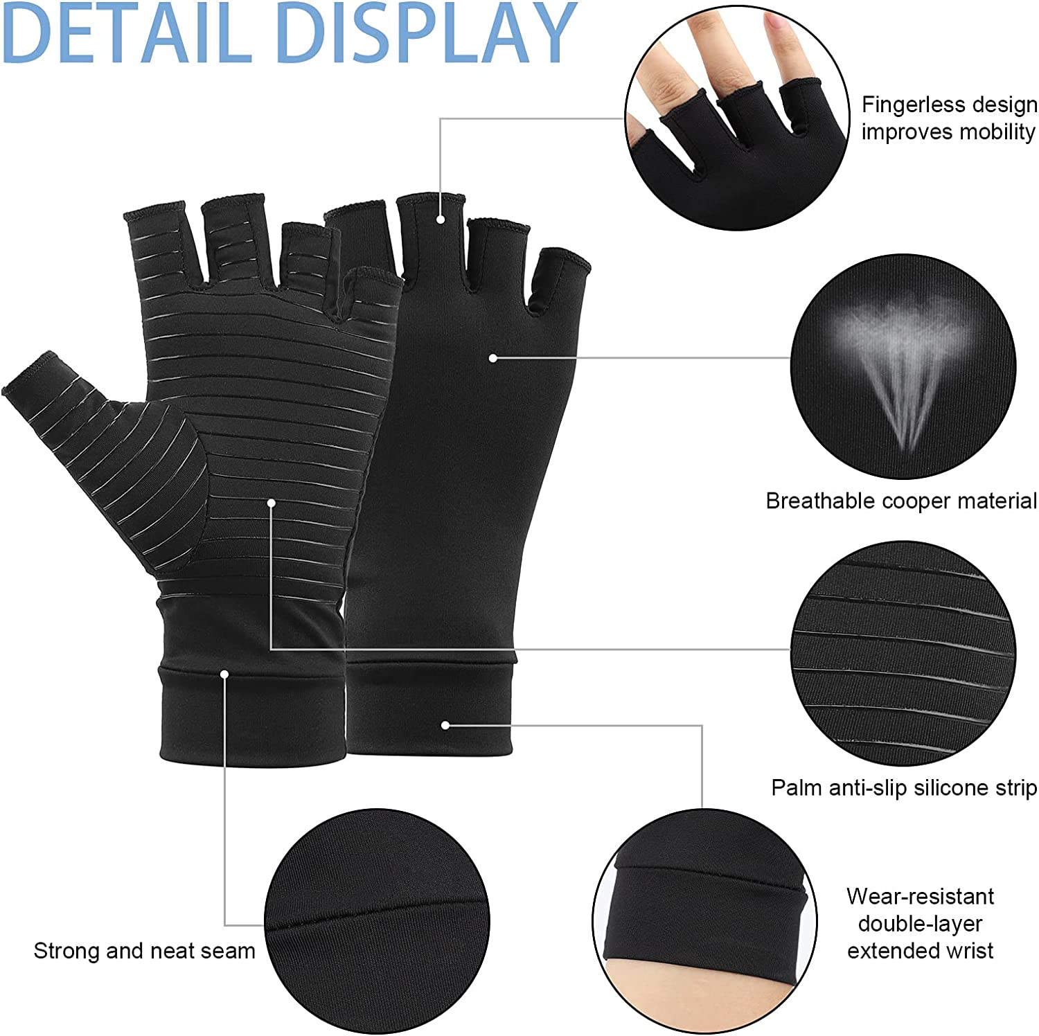 Compression Gloves, Feimvbe Copper Arthritis Gloves Can Relieve Joint Pain, Carpel Tunnel, Rheumatoid Arthritis, Swelling and Fatigue Symptoms, Hand Brace Support for Women and Men image number 2