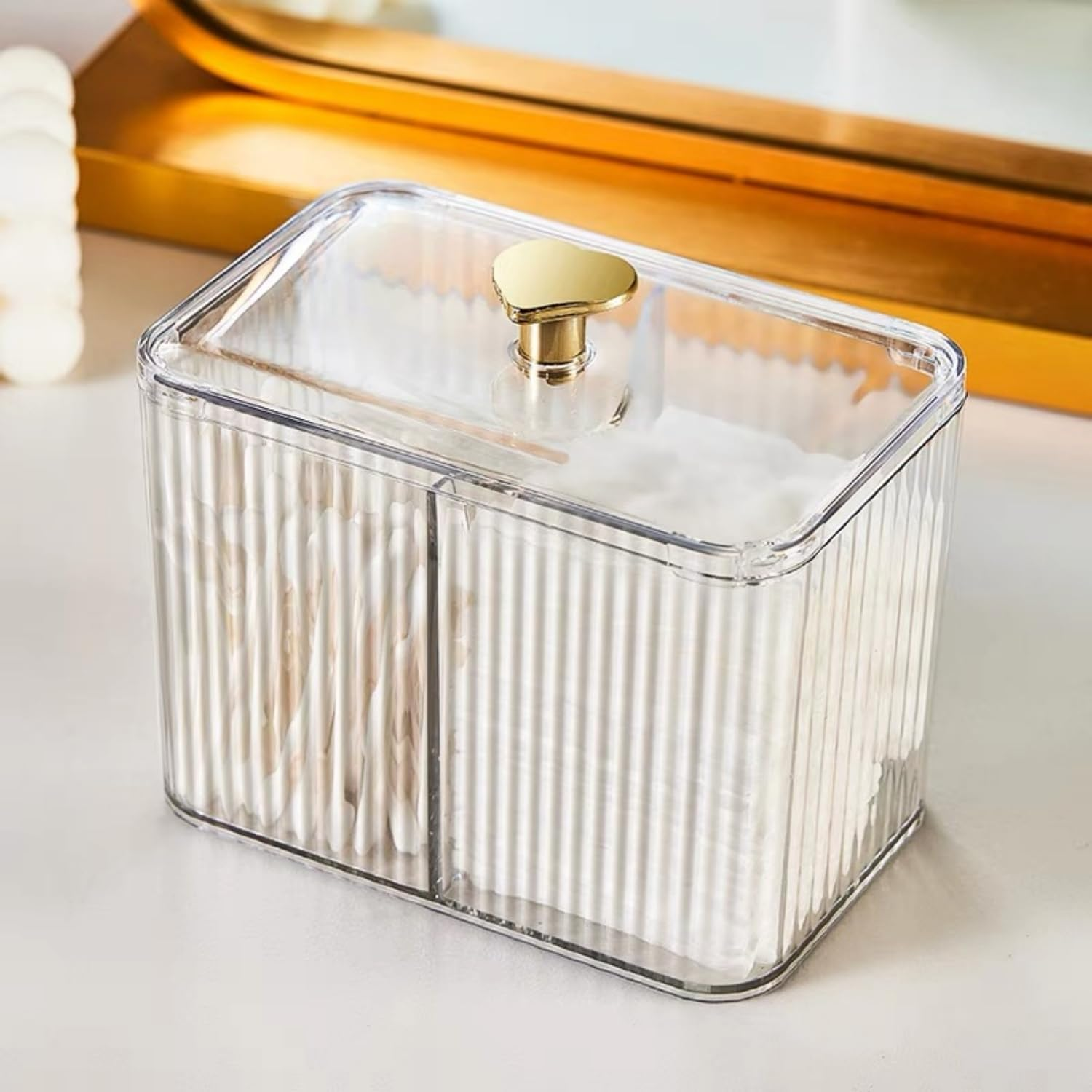 Qtips Holder Dispenser 3 Compartments Cotton Ball Holder Cotton Swabs Organizer Acrylic Bathroom Container with Lid for Swab Pads Cosmetics(Clear)