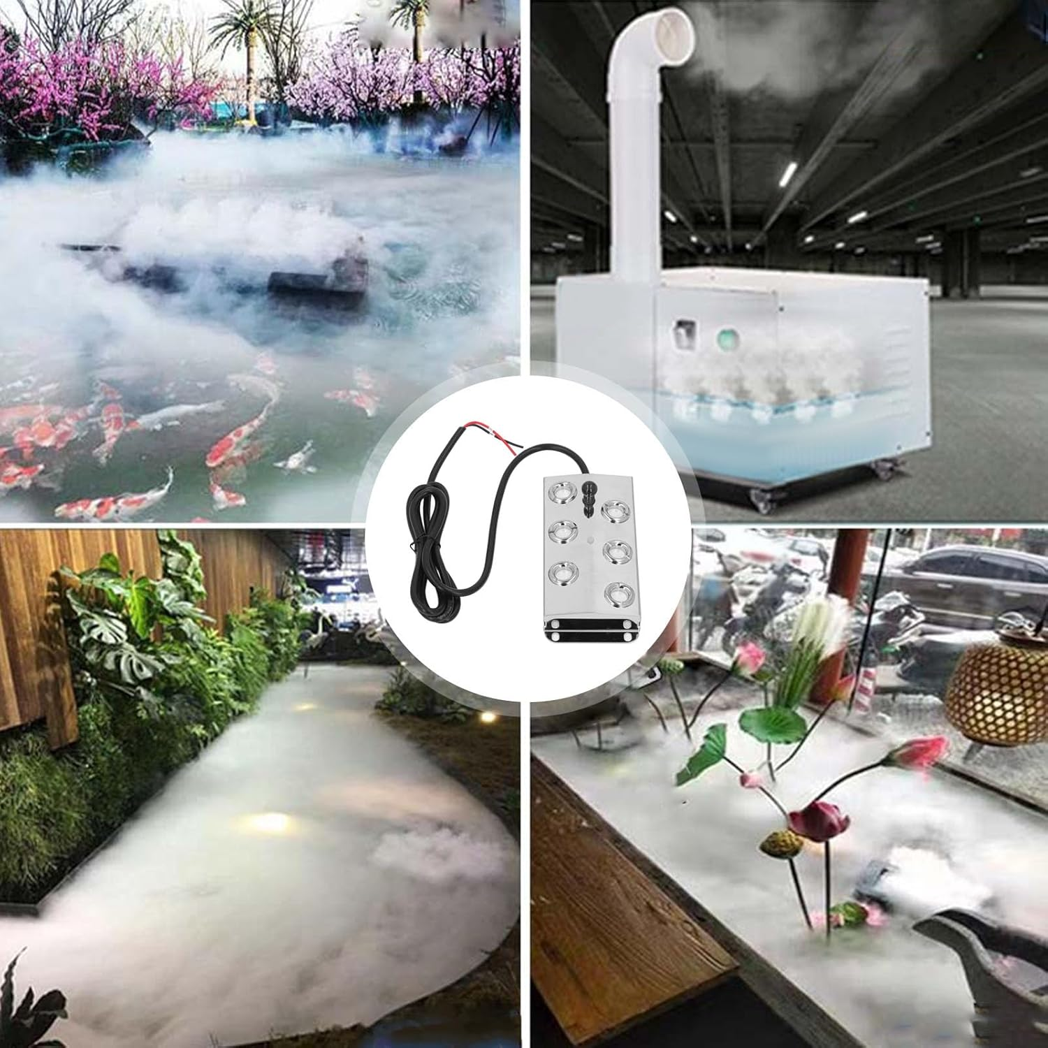 Ultrasonic Water Pond Fountain Fogger, Ultrasonic Mist Maker Fogger Water Fountain Pond Fog Machine, Stainless Steel 6 Heads Halloween Party Mist Maker, for Landscape Garden Decor image number 6
