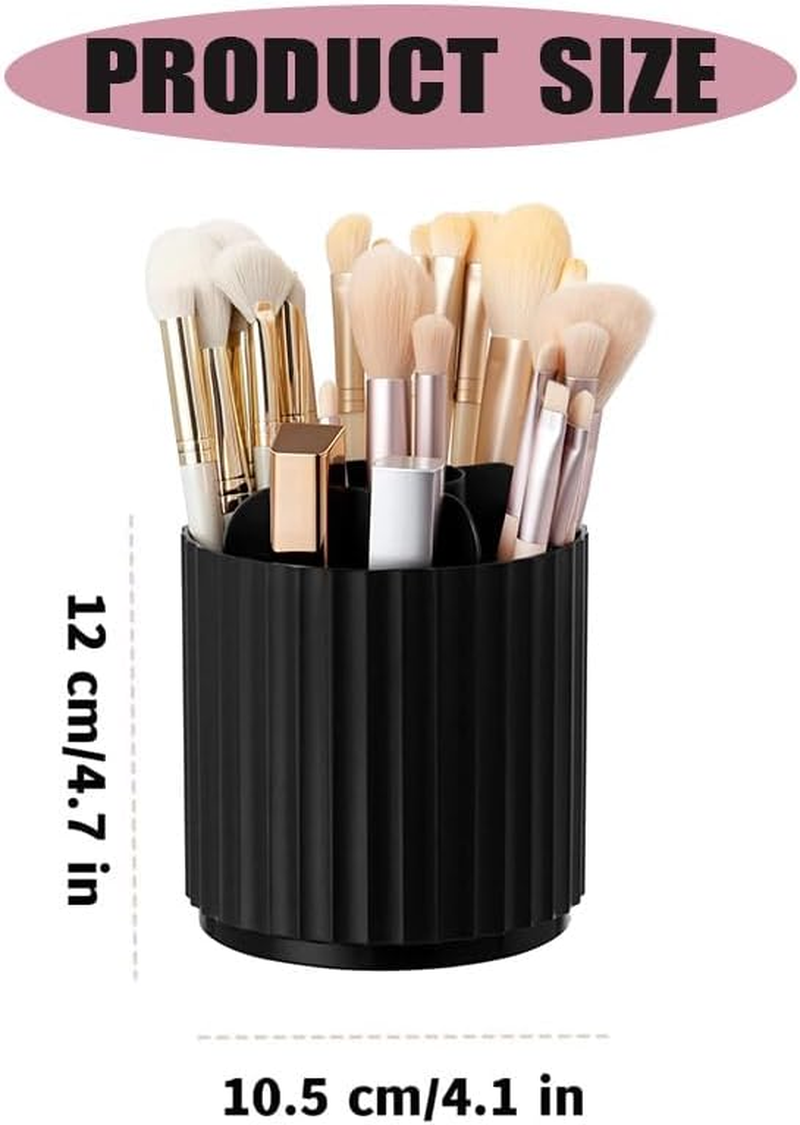 Large Capacity Makeup Brush Holder, 5 Slot Make up Brushes Cup, Cosmetic Storage Box Makeup, 360&deg; Rotating White Makeup Organizer, Makeup Brush Holder Organizer,Rotating Cosmetic Organizer (Black) - White image number 4