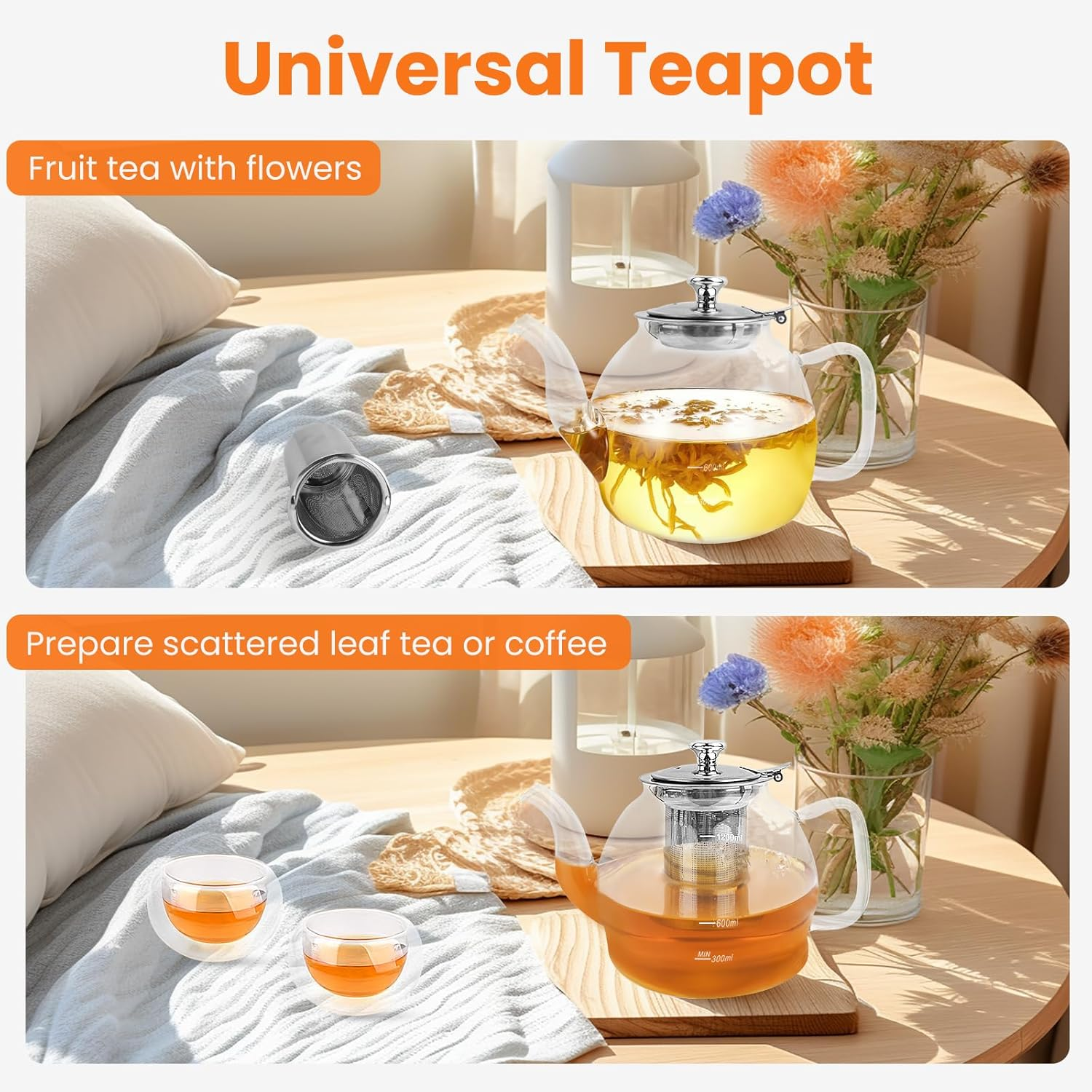 1200Ml Glass Teapot Set - Stovetop Safe with Removable Infuser, 4 Cups - for Loose Leaf & Flowering Tea, Compatible with Stove & Induction image number 1