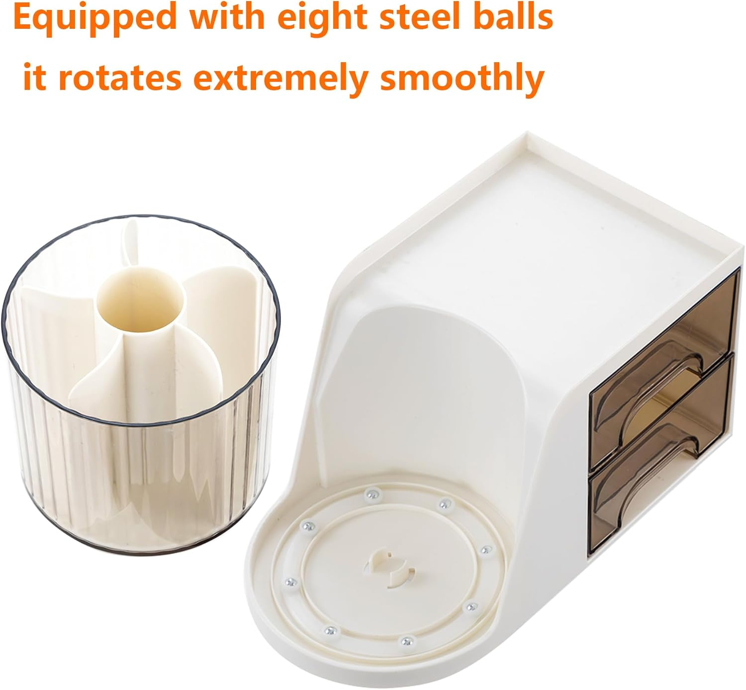 Desk Organizer, 360-Degree Rotating Pen Holder for Desk, Desk Organizers and Accessories with 6 Compartments Pencil Organizer, Art Supply Storage Box Caddy for Office, Home (White) - Cream image number 3