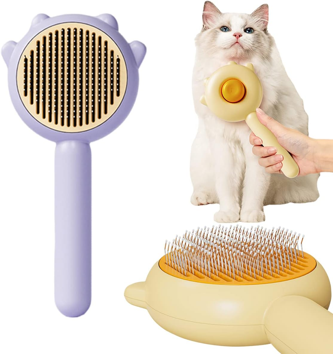 Magic Pet Grooming Brush, 2023 New Self-Cleaning Slicker Comb for Long or Short Hair Pets, Removes Tangles and Loose Fur (Purple)