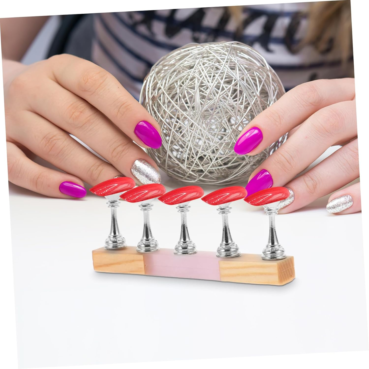 VICASKY Nail Pad Practice for Nail Art Training White Wooden Design Alloy Holder Supplies and Manicure Learning image number 1