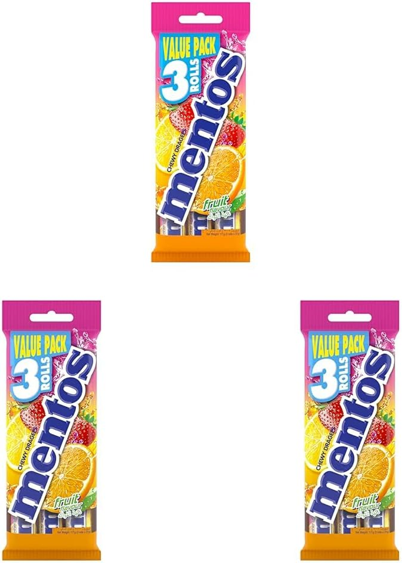 MENTOS Fruit Candy Roll 3 Pack, Classic Mix of Fruity Flavours, 112.5G image number 1