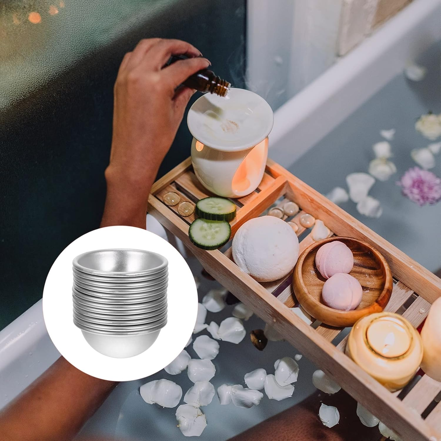 SEWACC 36Pcs DIY Bath Salts Salt Balls Bath Bomb Molds Semicircular Aluminum Molds for Gifts Decorations image number 6