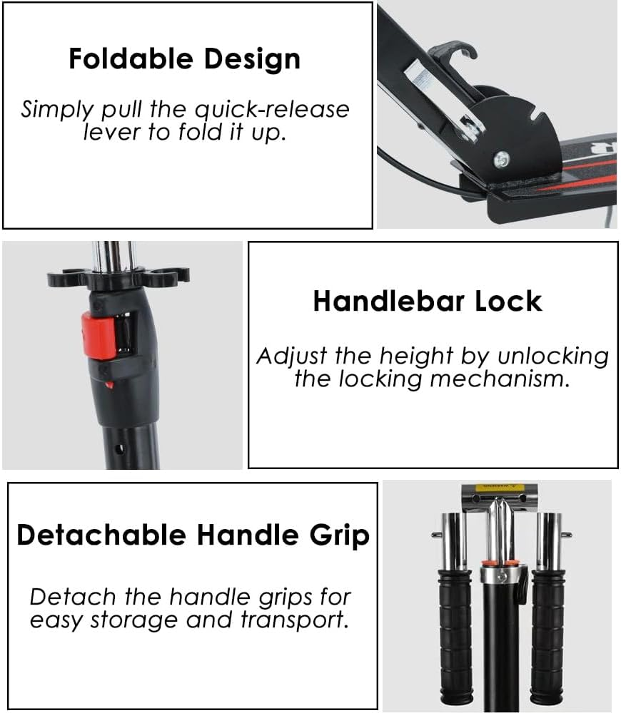 Folding Kick Scooter, Adjustable Height Handlebar, Extra Large Wheels, Fender Brake, Max Capacity 70-90 Kg, Black image number 3