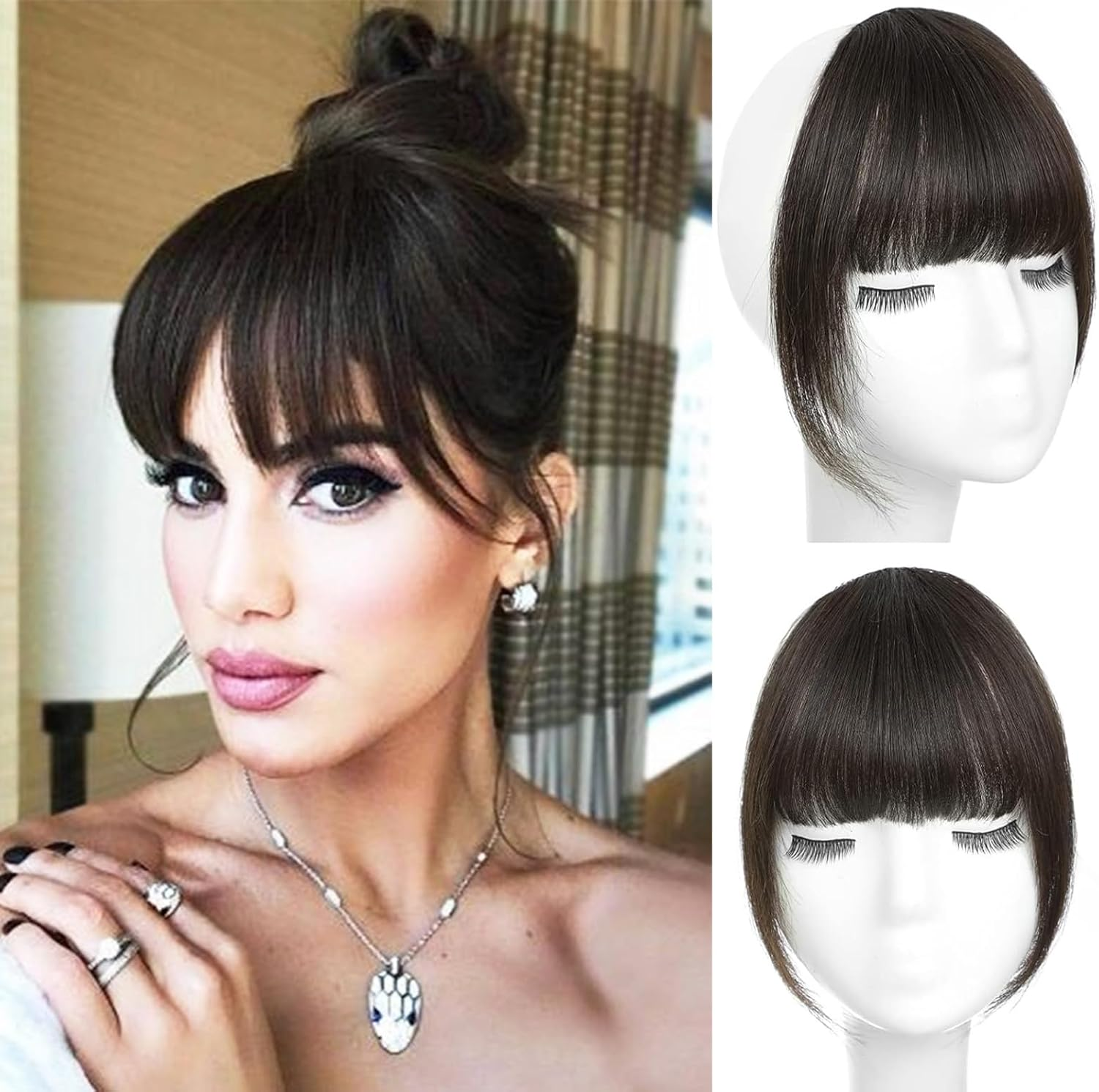 ORIGEN Real Human Hair Clip in Bangs, Brown Black, WIG, Straight, Strikes