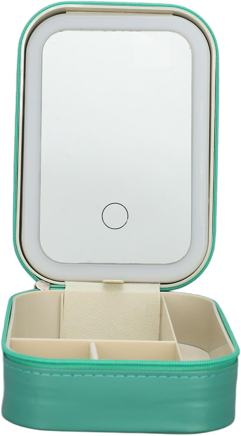Jewelry Storage Box, LED Mirror Leather 3 Color Adjustable Lighting Travel Makeup Box for Eyebrow Pencil (Green) image number 5