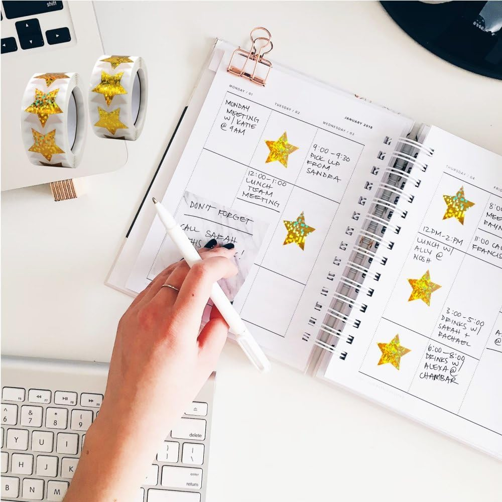 1000 PCS Holographic Star Stickers, YIFARUBE 2.5 CM Shiny Sparkle Gold Star Stickers for Kids Reward in School Classroom Supplies for Students and Teachers image number 5