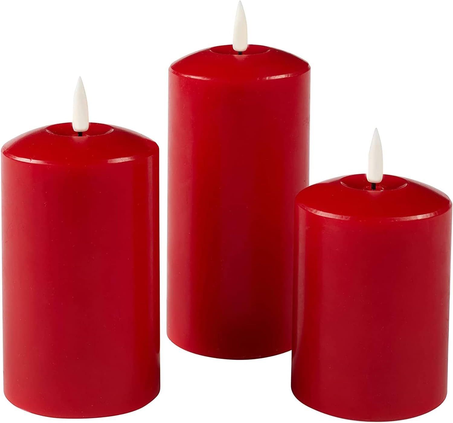 Set of 2 LED Red Wax Pillar Candles - 3 Size Options - 18Cm image number 2