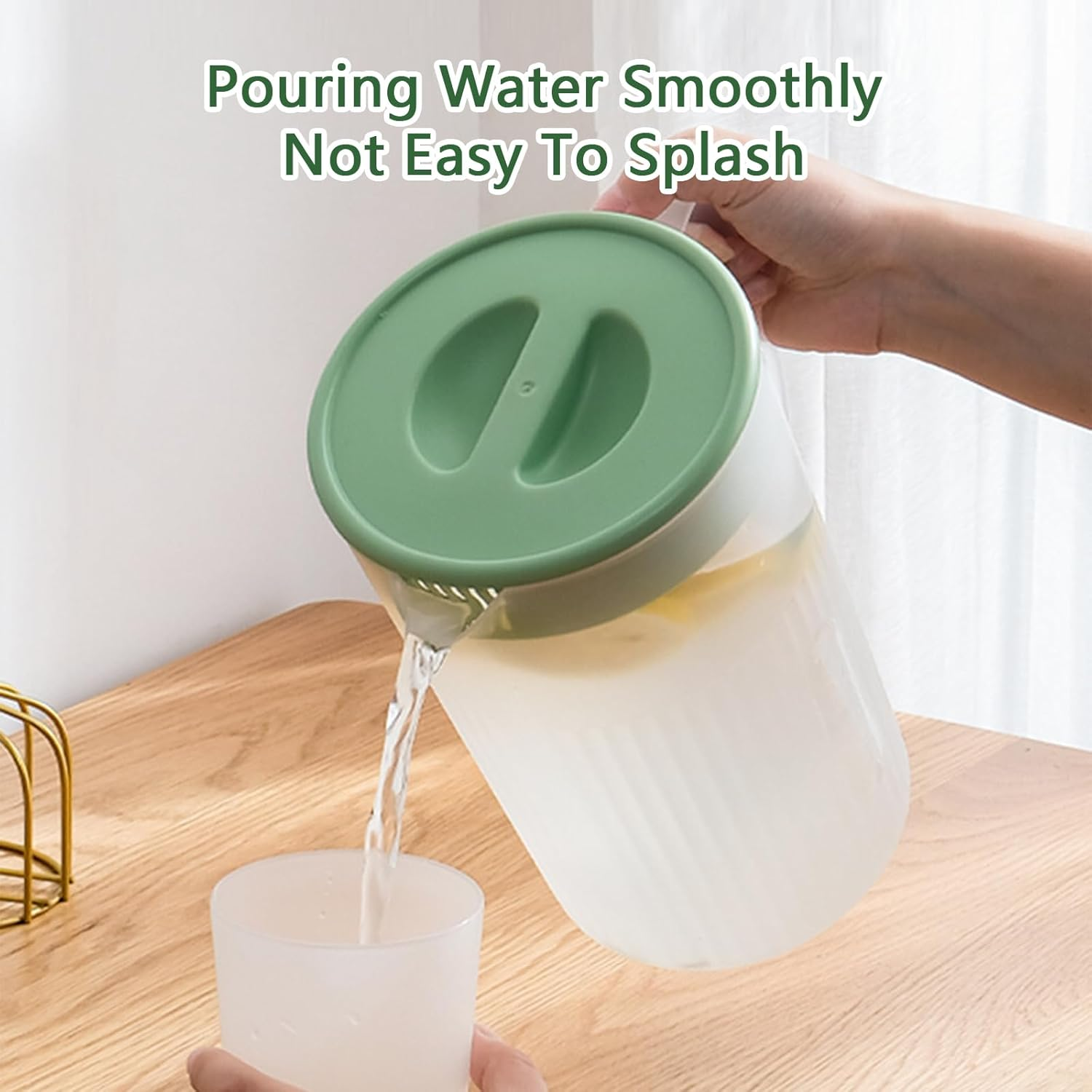 2.2 Liter Plastic Water Pitcher Large-Capacity Household Water Jug with Lid, Beverage Container for Hot Cold Juice Tea (Transparent Green) image number 6