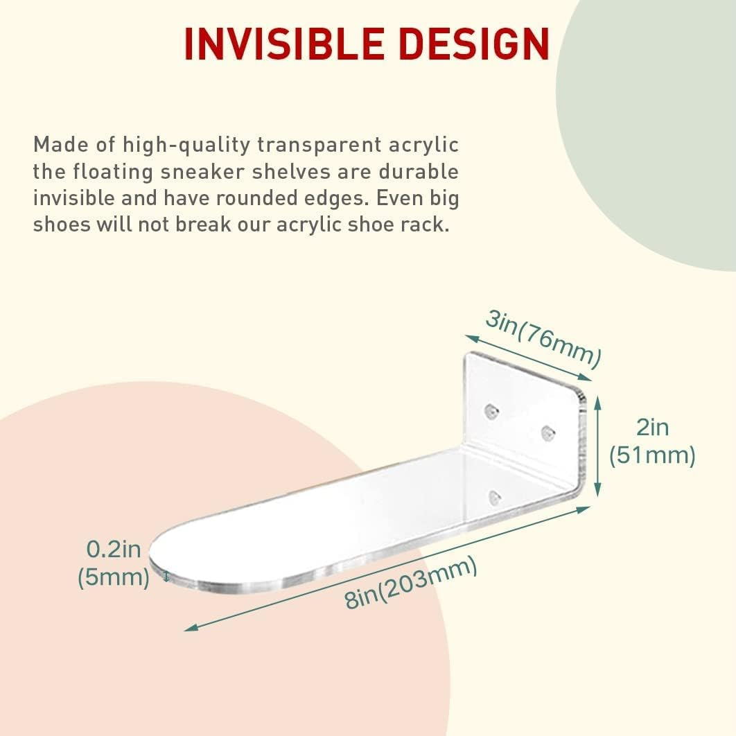 Floating Shoe Rack,Acrylic Clear Wall Mounted Shoe Display Shelf,Display Shoe&Sneaker Collectible Mini Shoe Rack for Gaming Room Room Decor for Men (12) image number 4