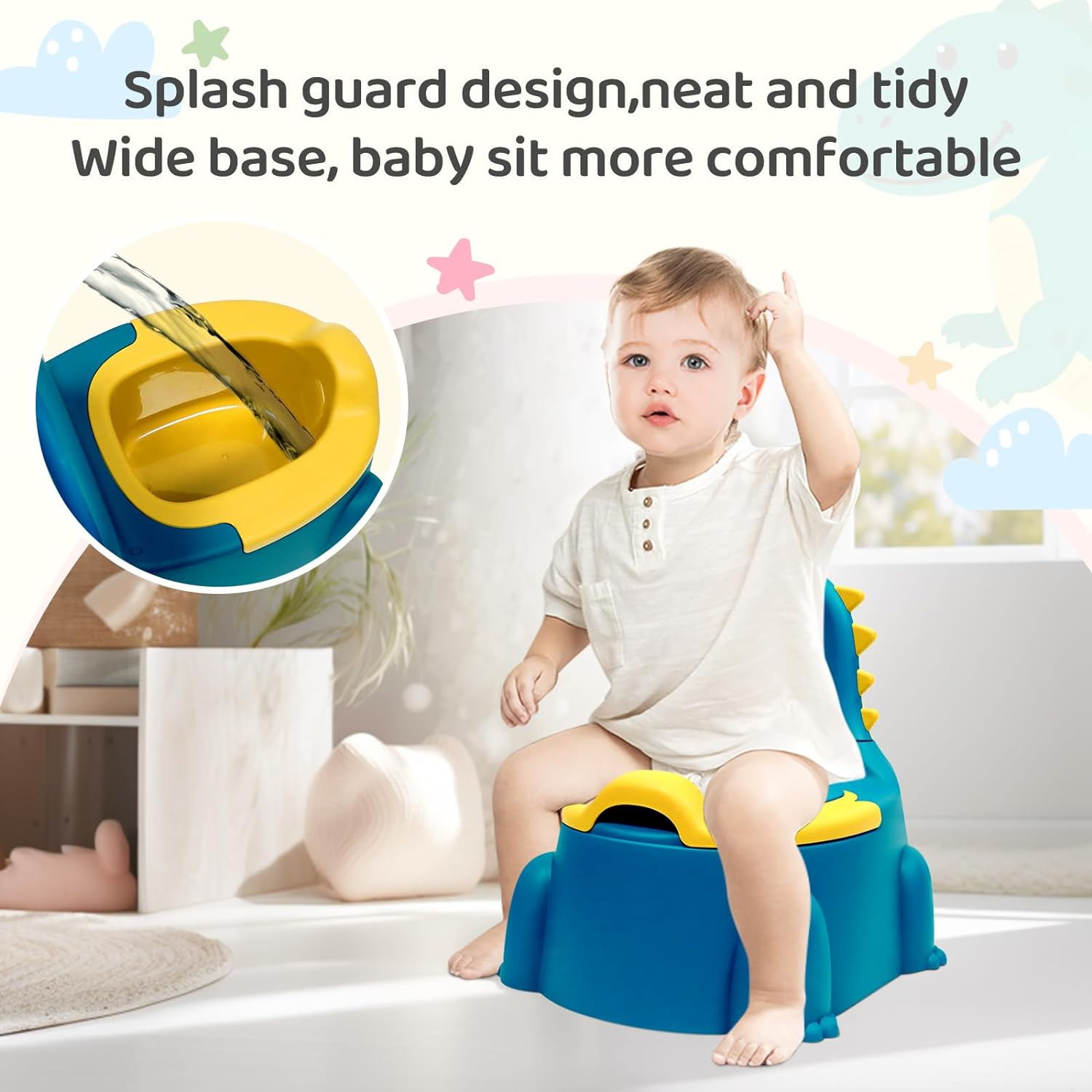 Potty Seat Baby Training Chair Boys Girls Toddler Dinosaur Comfortable Children 1-5 Years Old Baby Toilet Animal Seat with Lid Back Potty Trainer (Blue) image number 4