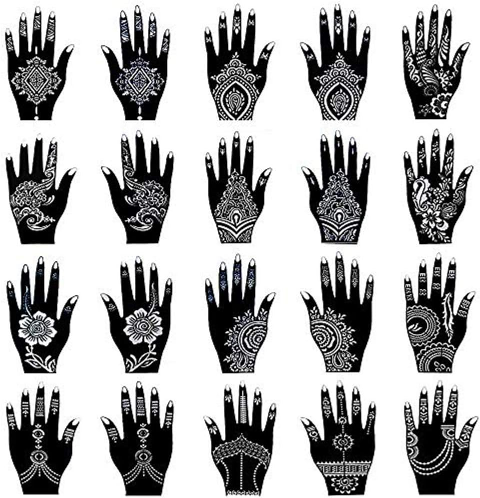 XMASIR 20 Sheets Henna Tattoo Kit Stencil for Hand, Temporary Airbrush Tattoos Stencils Arabian Tattoo Stickers Henna Templates for Body Paint Art (20Pcs-1)