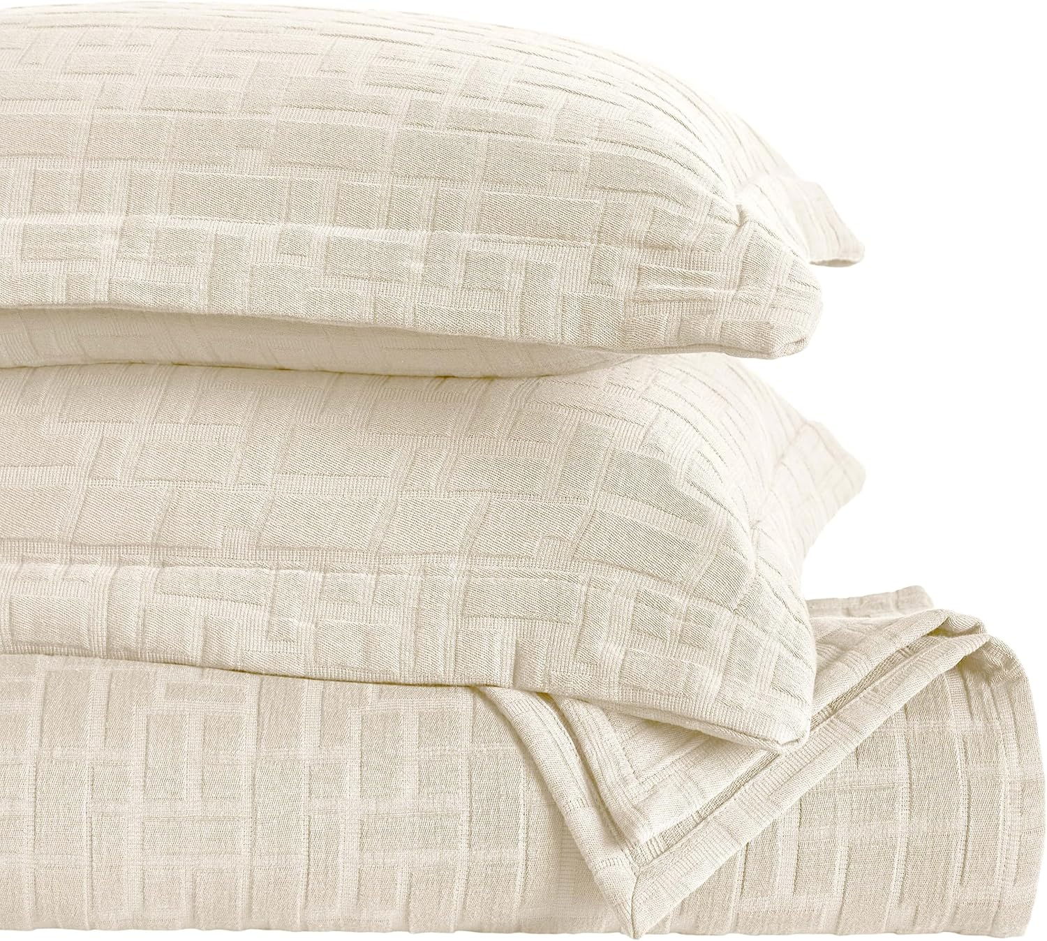 Superior 3 Piece Cotton Bedspread and Sham Set, Home Bed Decor, Decorative Bed Spread, 2 Pillow Shams, Medium Weight, Matelasse Coverlet, Bedding Essentials, Madrid Collection, California King, Ivory image number 6